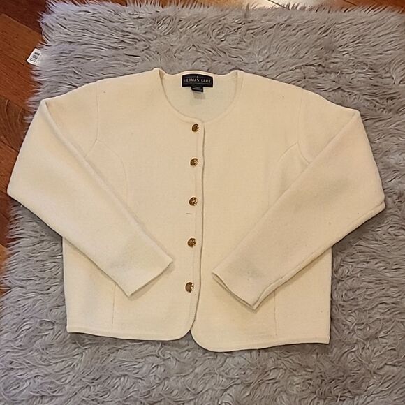 Herman Geist‎ vintage cream wool button front sweater with shoulder pads - Picture 1 of 5